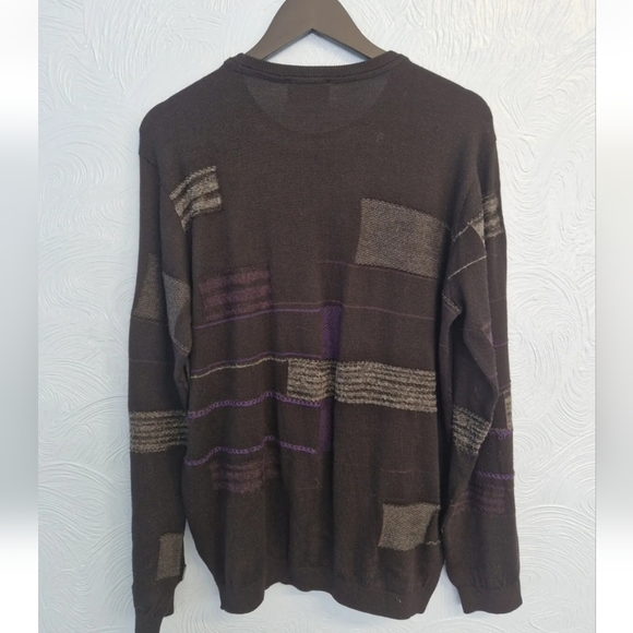 Vintage 90s Grandad Style Merino Wool Mix Jumper Abstract Carlo Colucci Size L - Picture 5 of 7